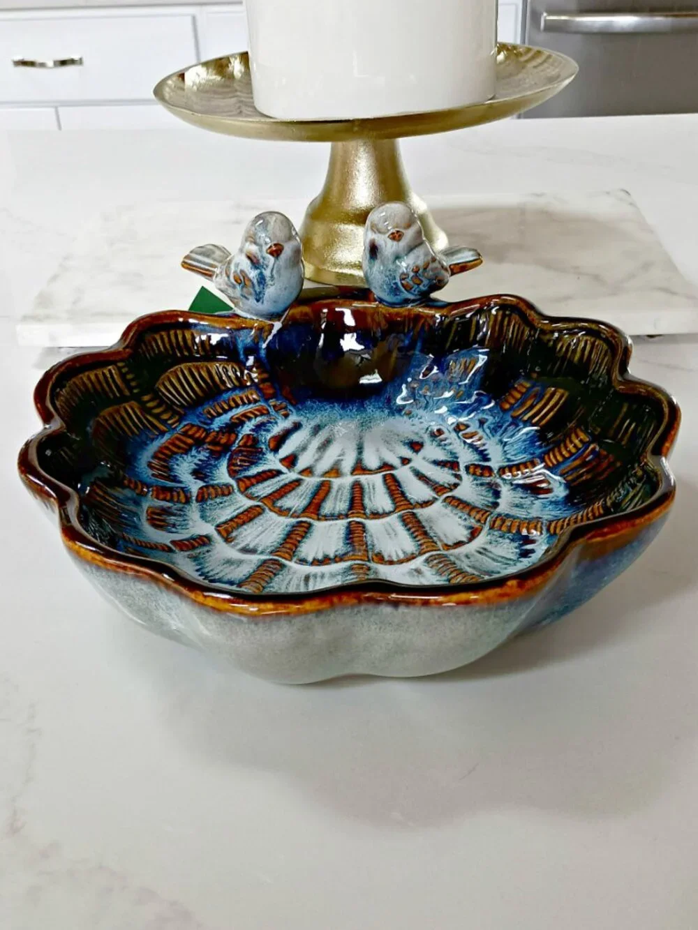 NEW! EXQUISITE STONEWARE GARDEN BIRD BATH